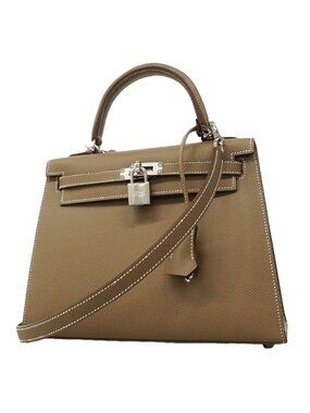 Hermes Sale Handbag Kelly 25 Veau Epsom Etoupe Silver 2-Way Bag